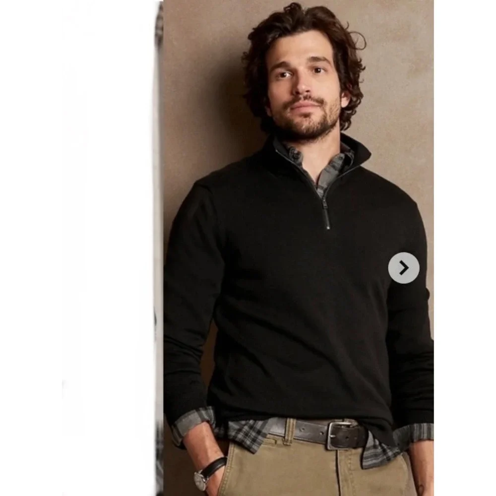 Banana Republic Quarter Zip Pullover Mens XL Black Excellent Cotton Blend Mock